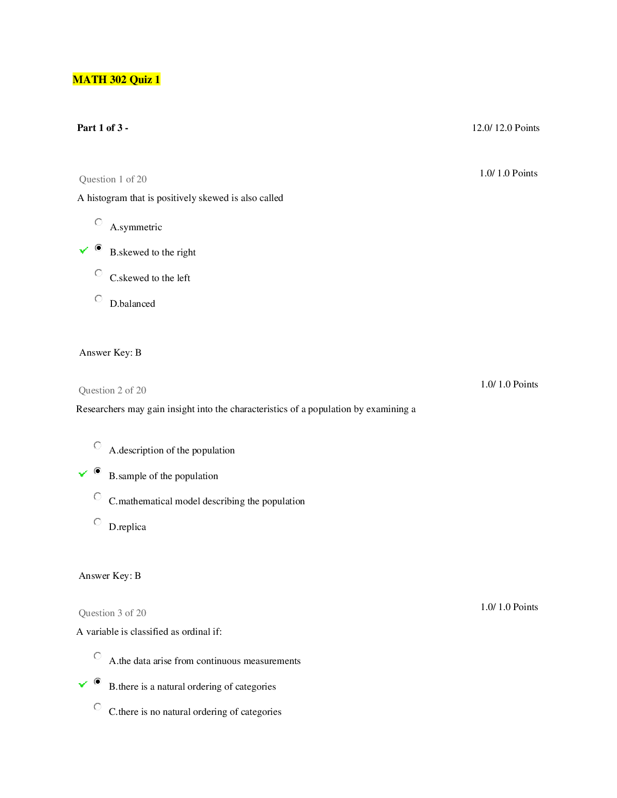 Preview image for MATH 302 QUIZ 1 (Questions and Answers)